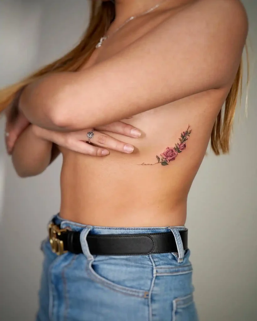 Elegant Pink Rose Side Tattoo