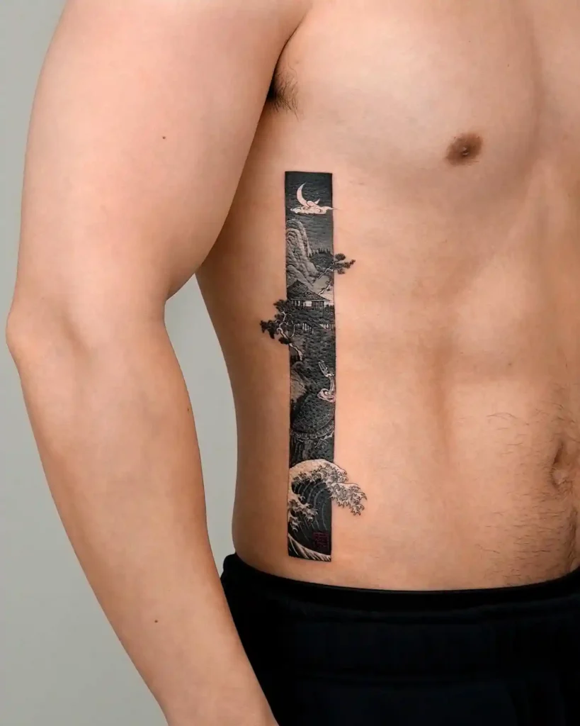 Vertical Landscape Strip Rib Tattoo