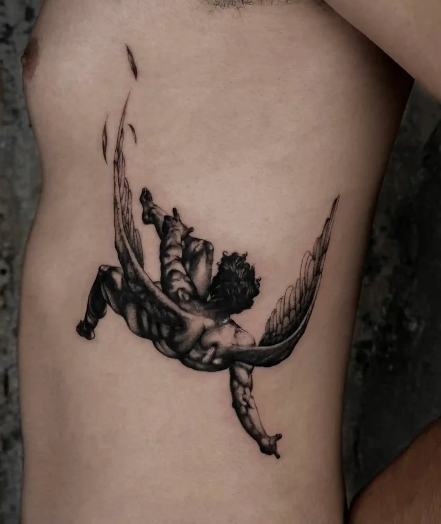 Falling Angel Ribcage Tattoo