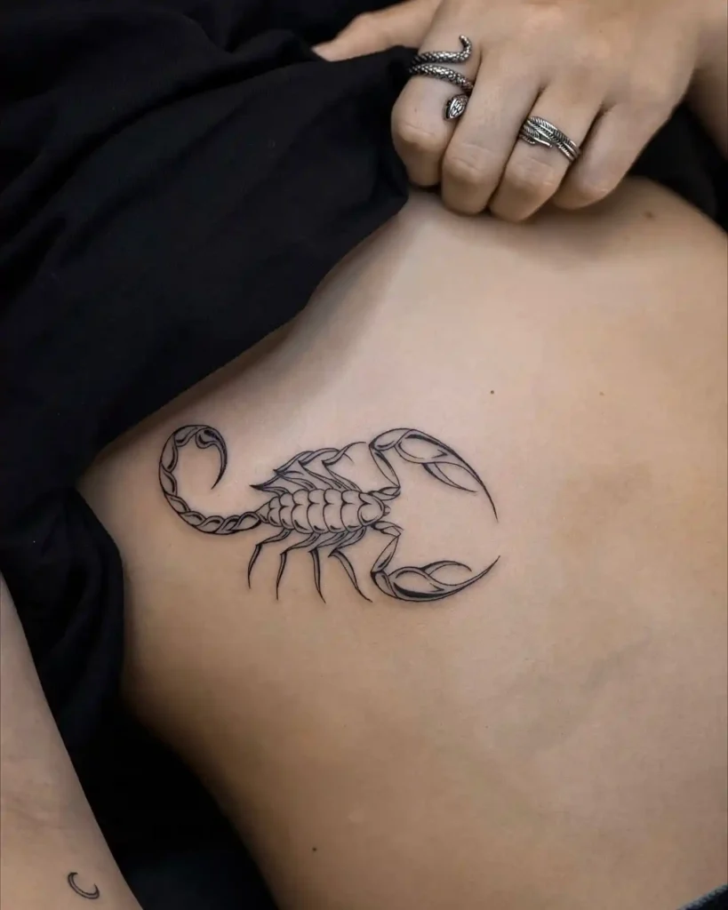 Minimal Scorpion Outline Rib Tattoo