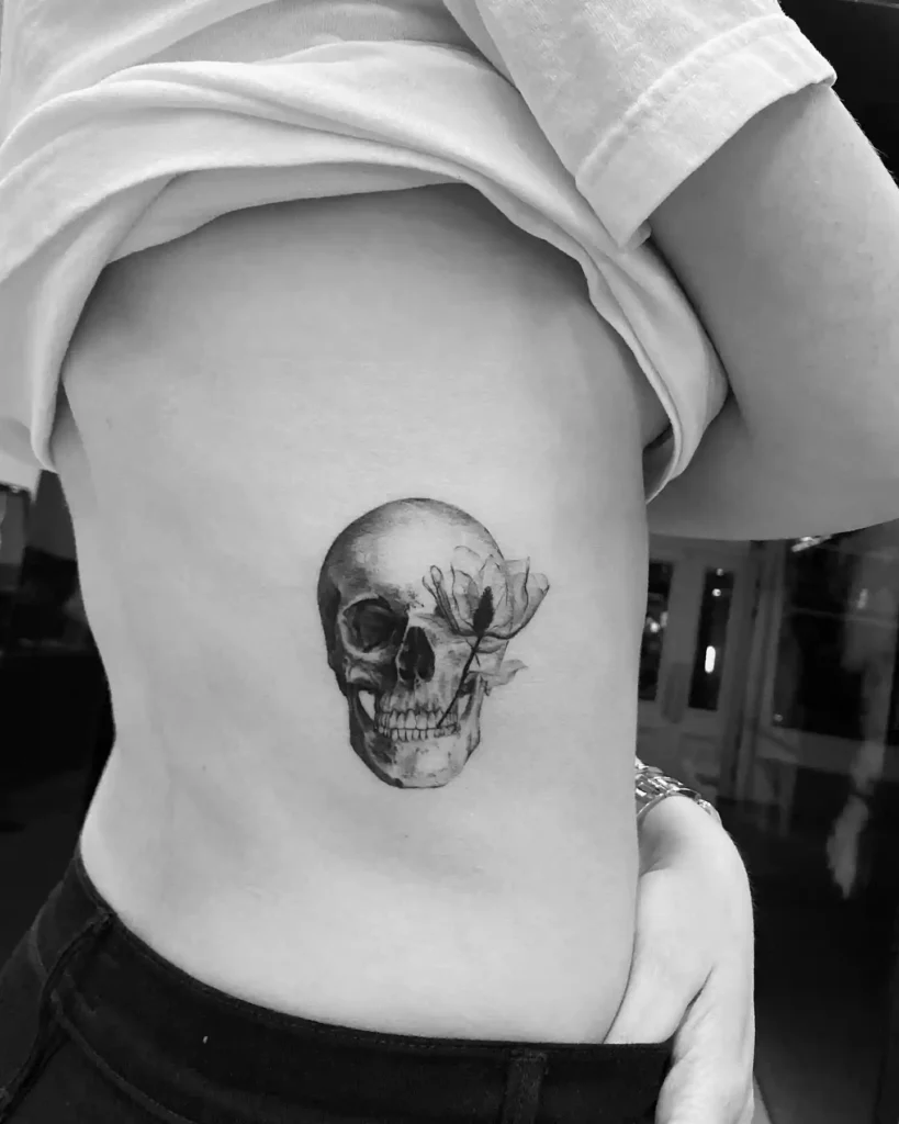 Skull with X-Ray Flower Side Tattoo