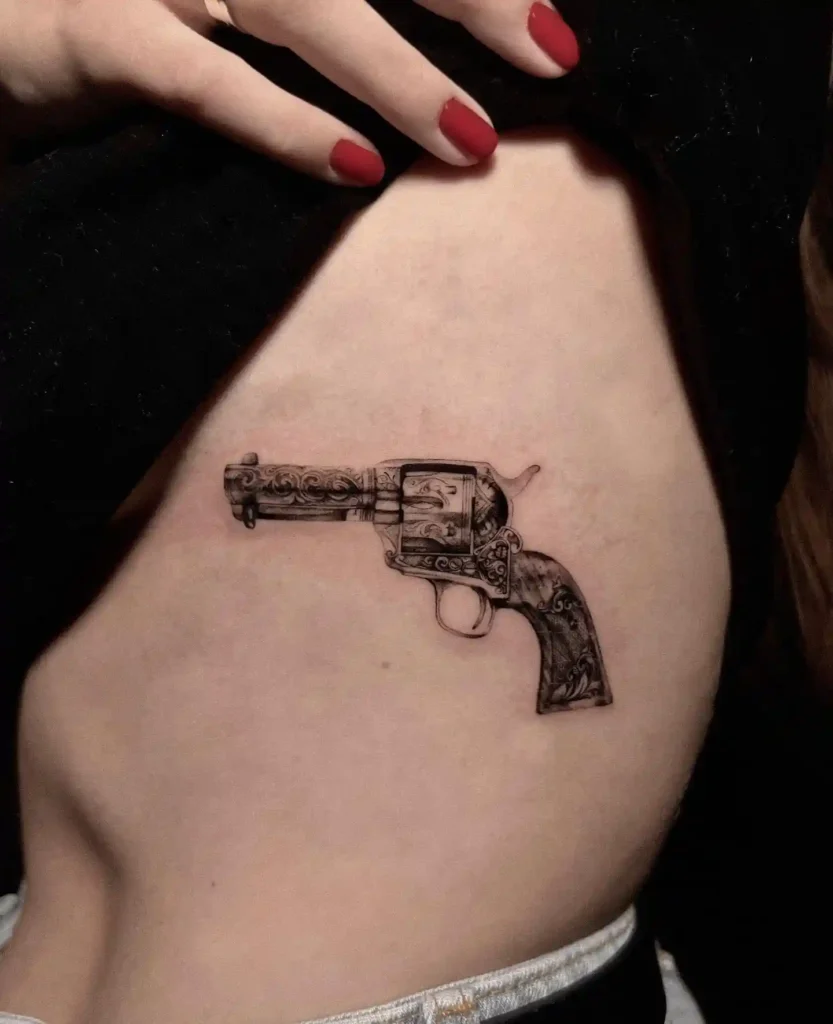 Ornate Revolver Rib Tattoo