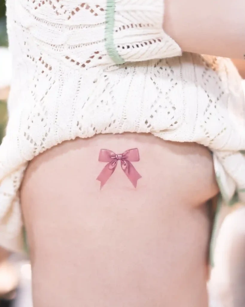 Pink Satin Bow Rib Tattoo