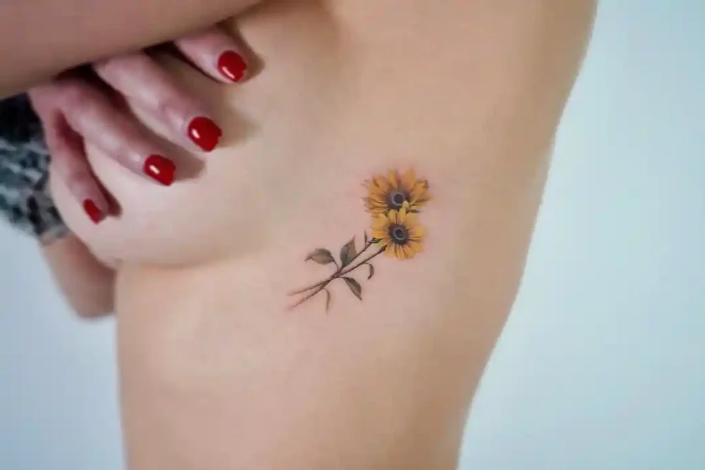 Yellow Sunflower Ribcage Tattoo