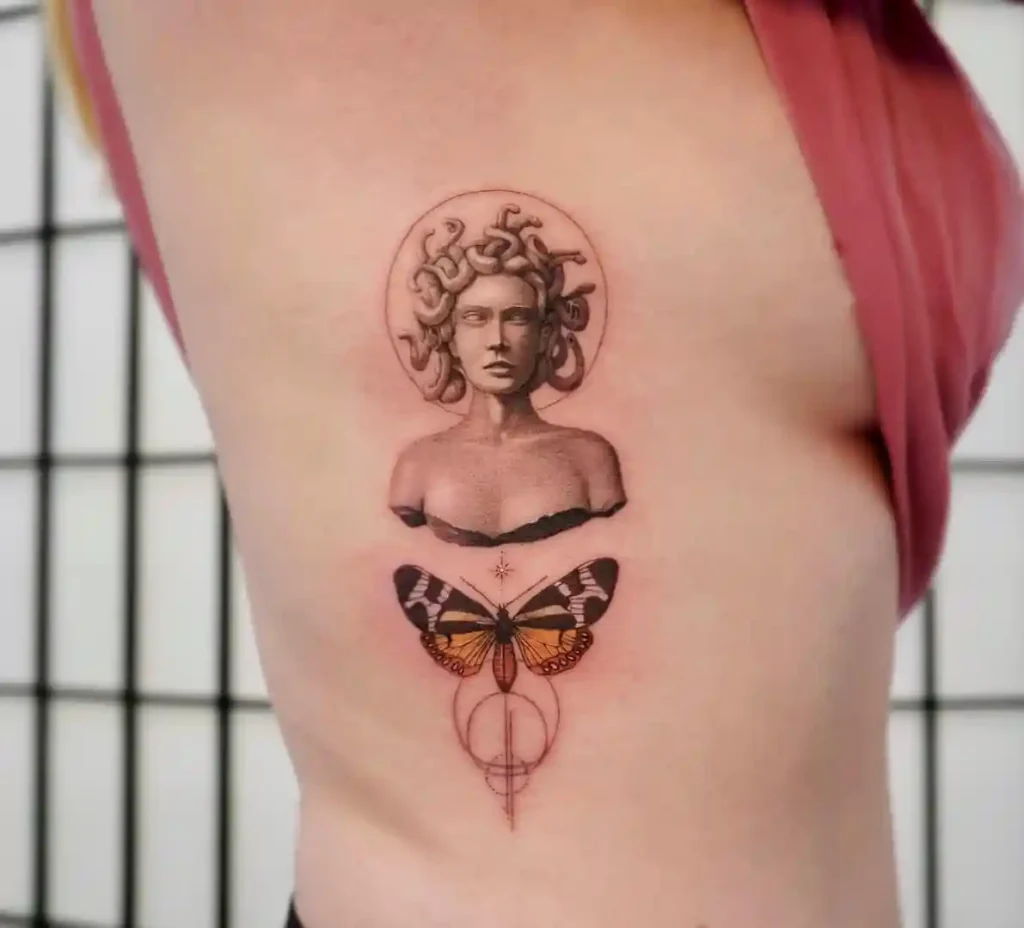 Medusa and Butterfly Ribcage Tattoo