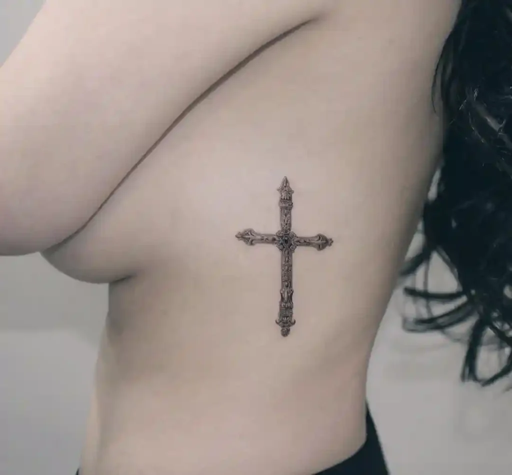 Ornate Cross Ribcage Tattoo