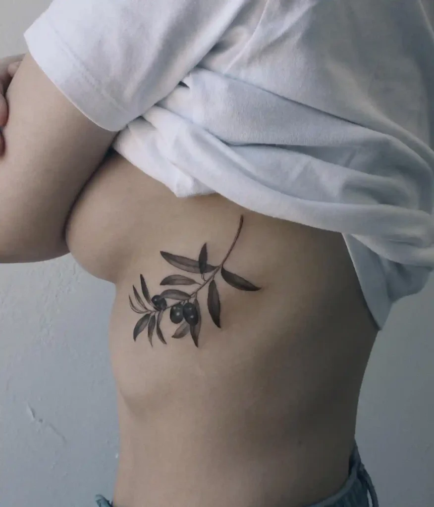 Olive Branch Ribcage Tattoo