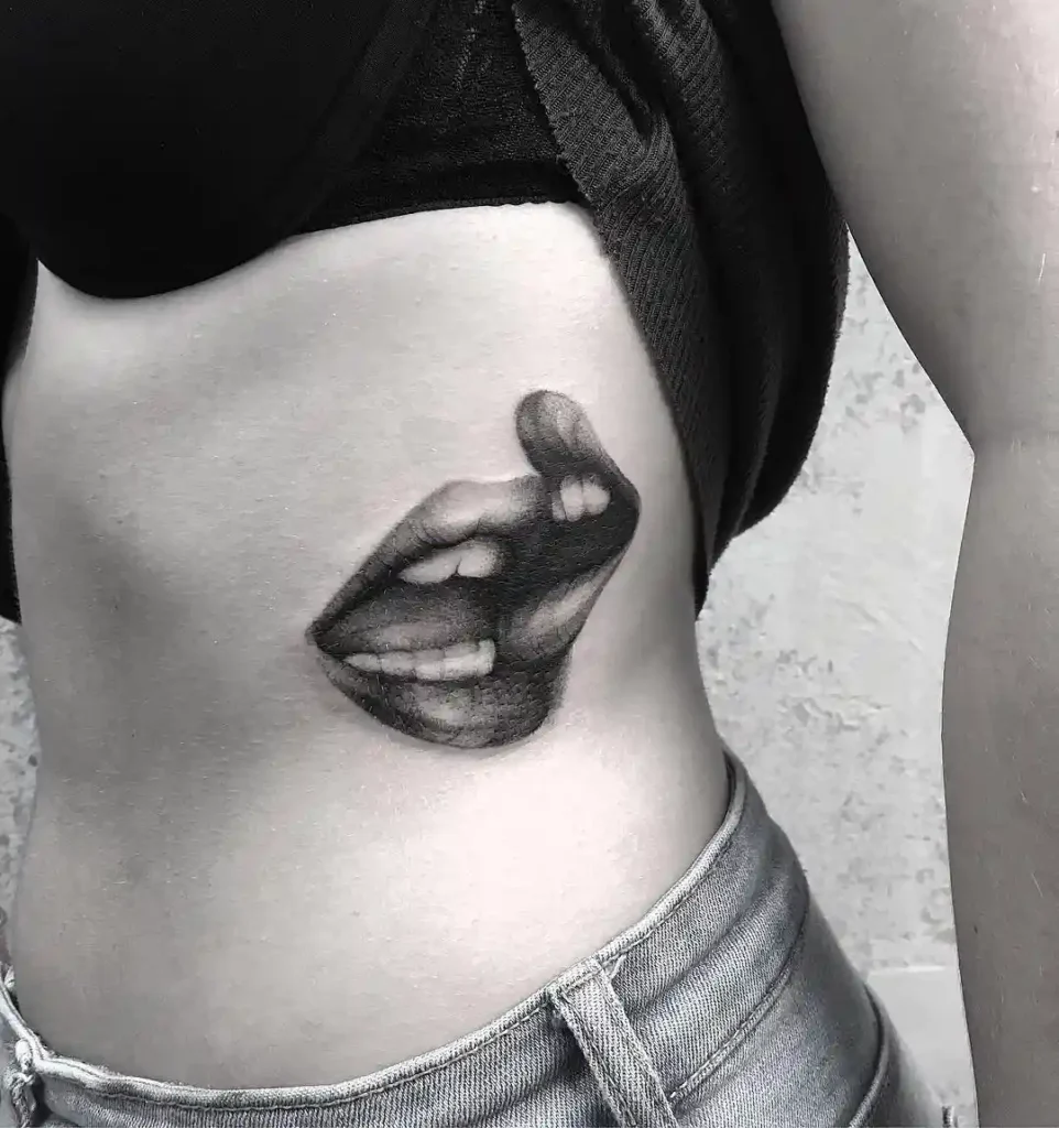 Realistic Lips Ribcage Tattoo