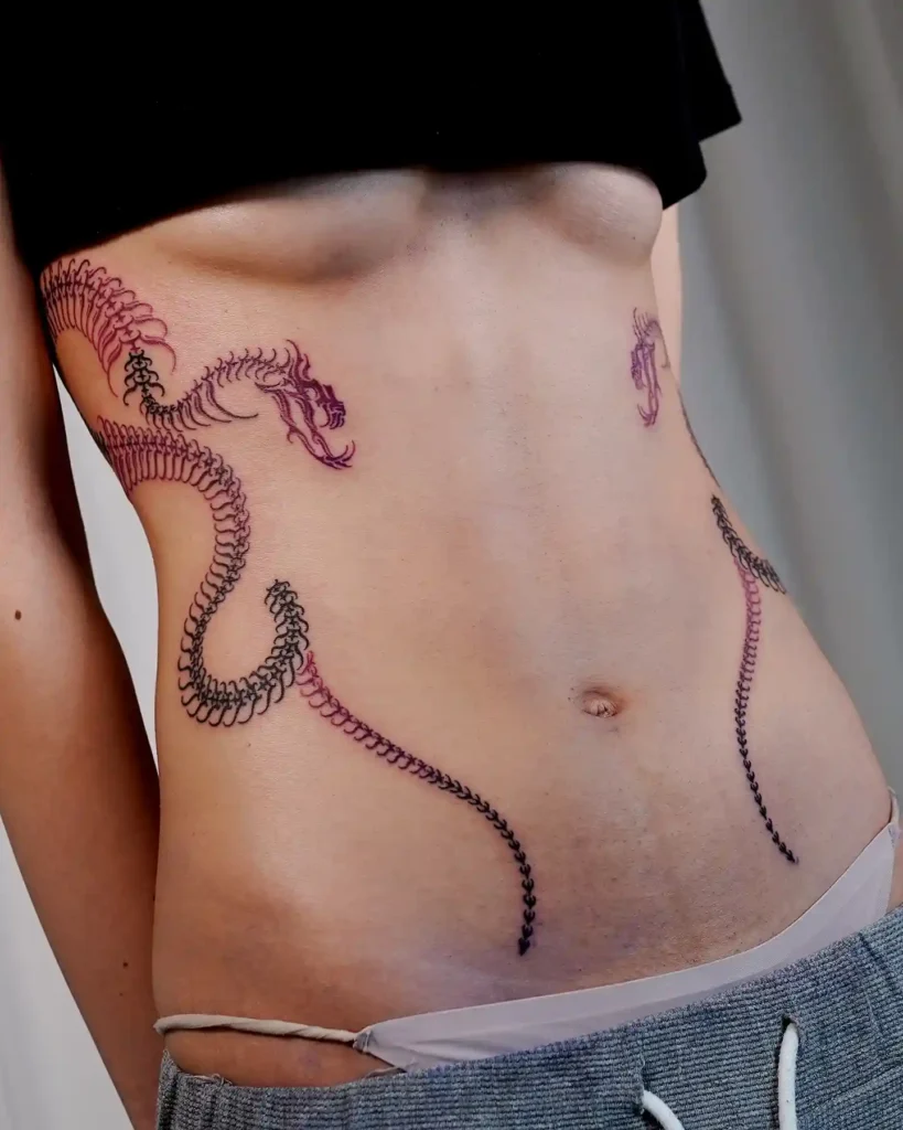 Red & Black Skeleton Snake Tattoo