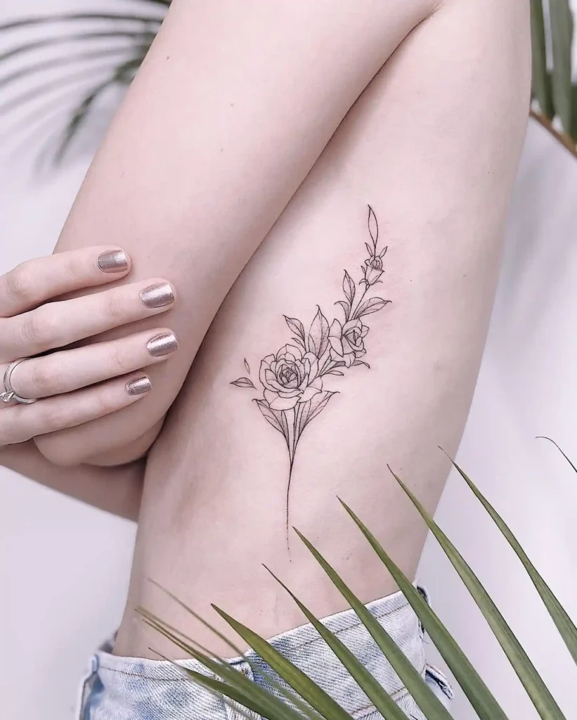 Floral Bouquet Tattoo on Side Ribs