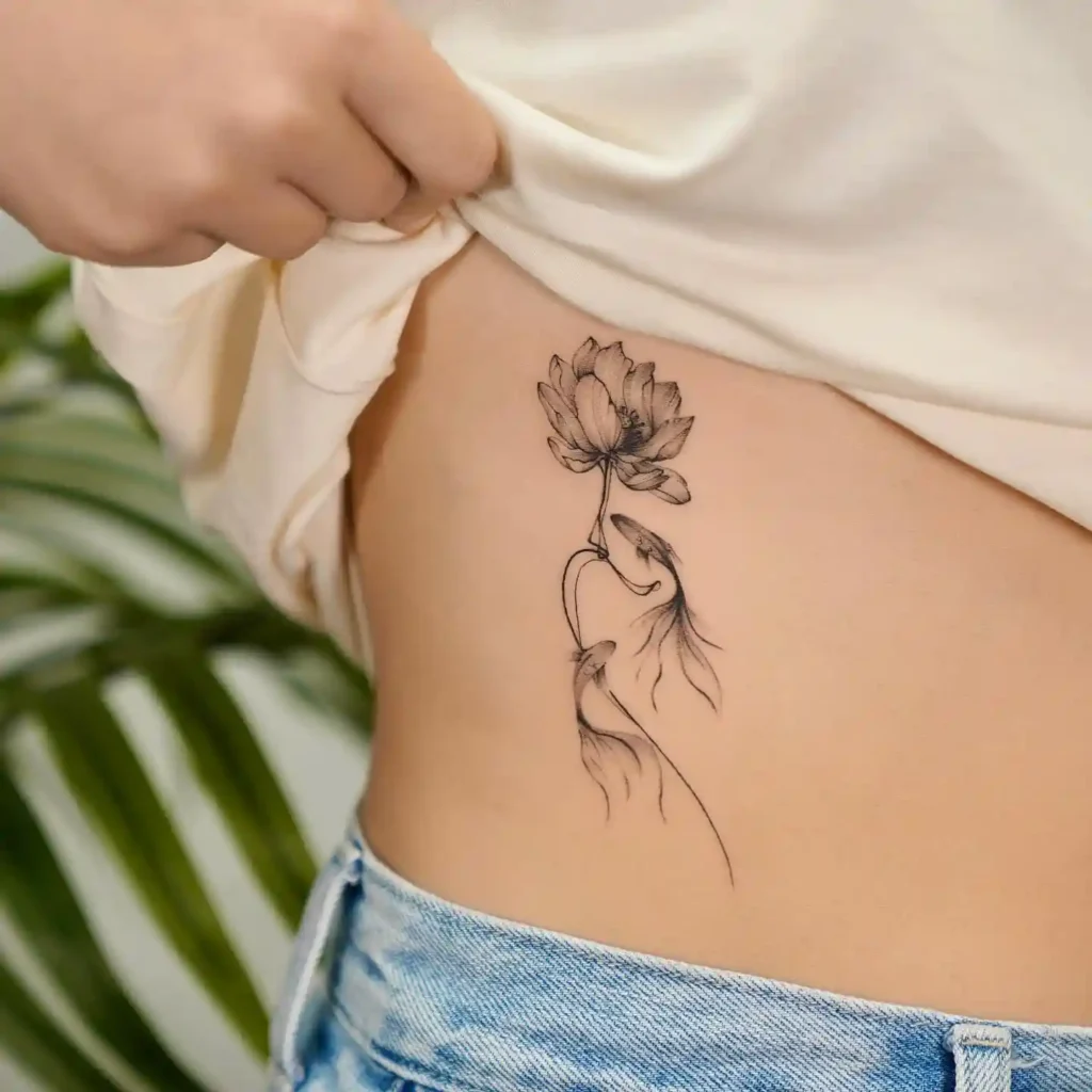 Lotus and Koi Fish Ribcage Tattoo