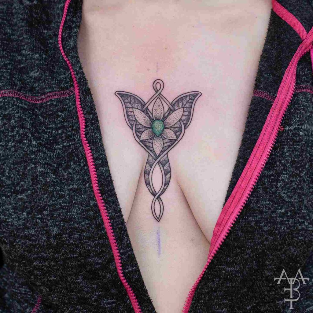 evenstar-tattoo-ideas-for-women-sternum