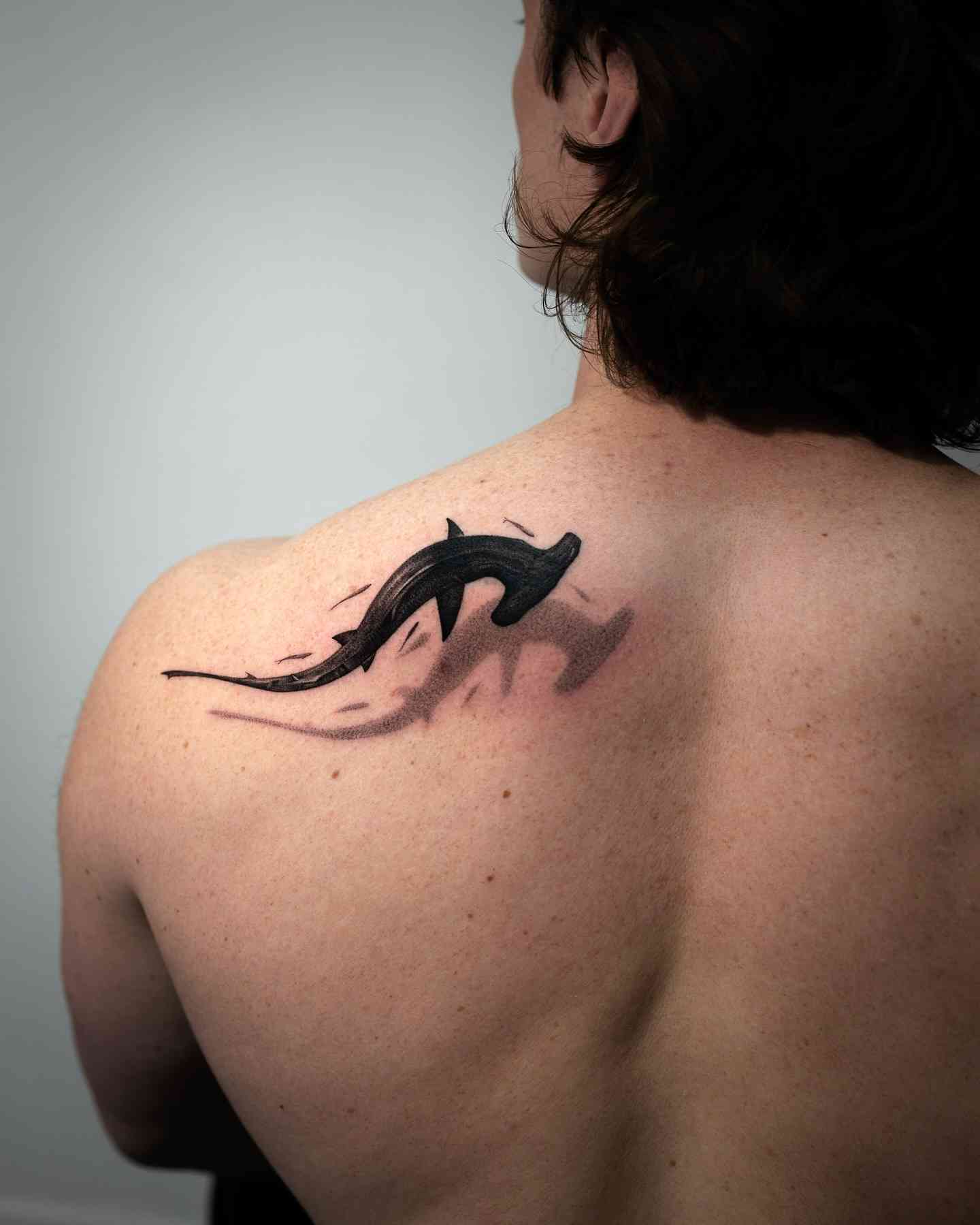black-hammer-shark-tattoo-for-back