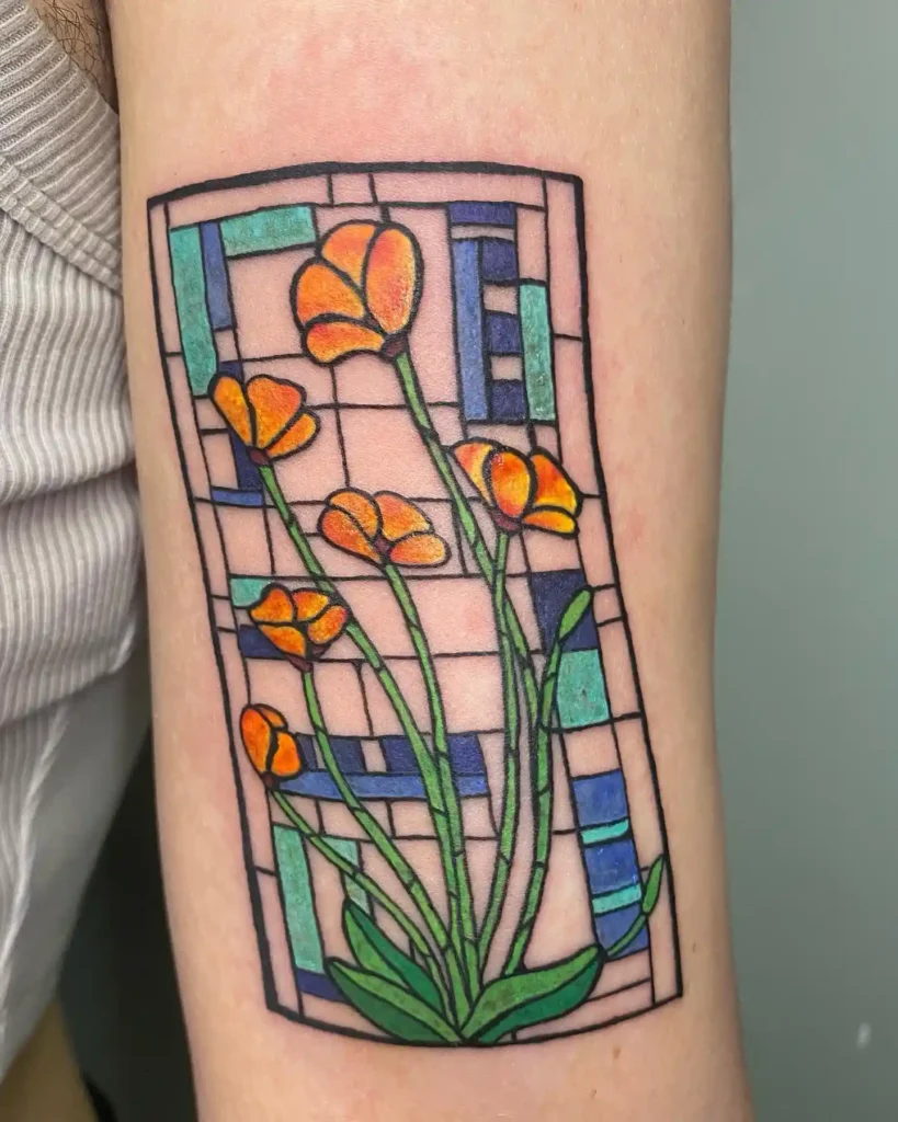 Art Nouveau Stained Glass Floral Tattoo
