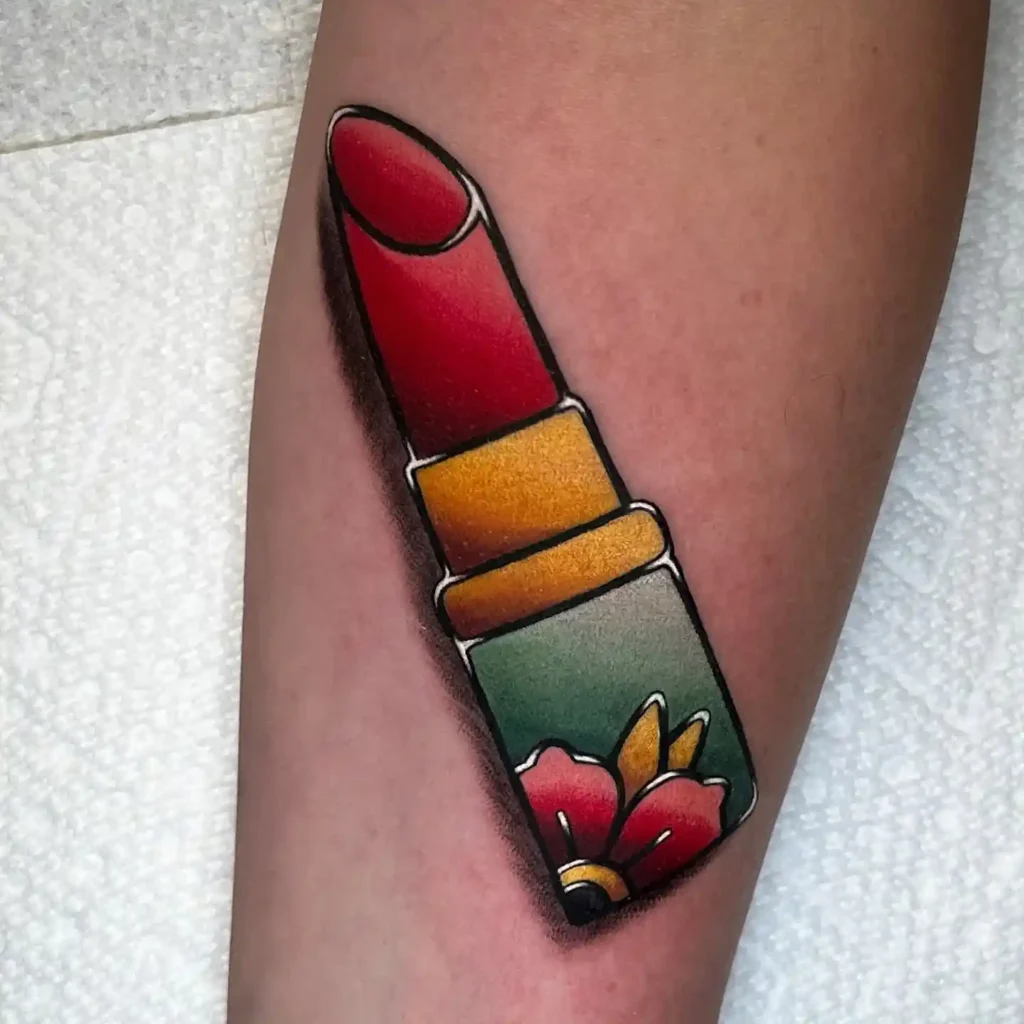 Bold Lipstick Tattoo with Floral Accent