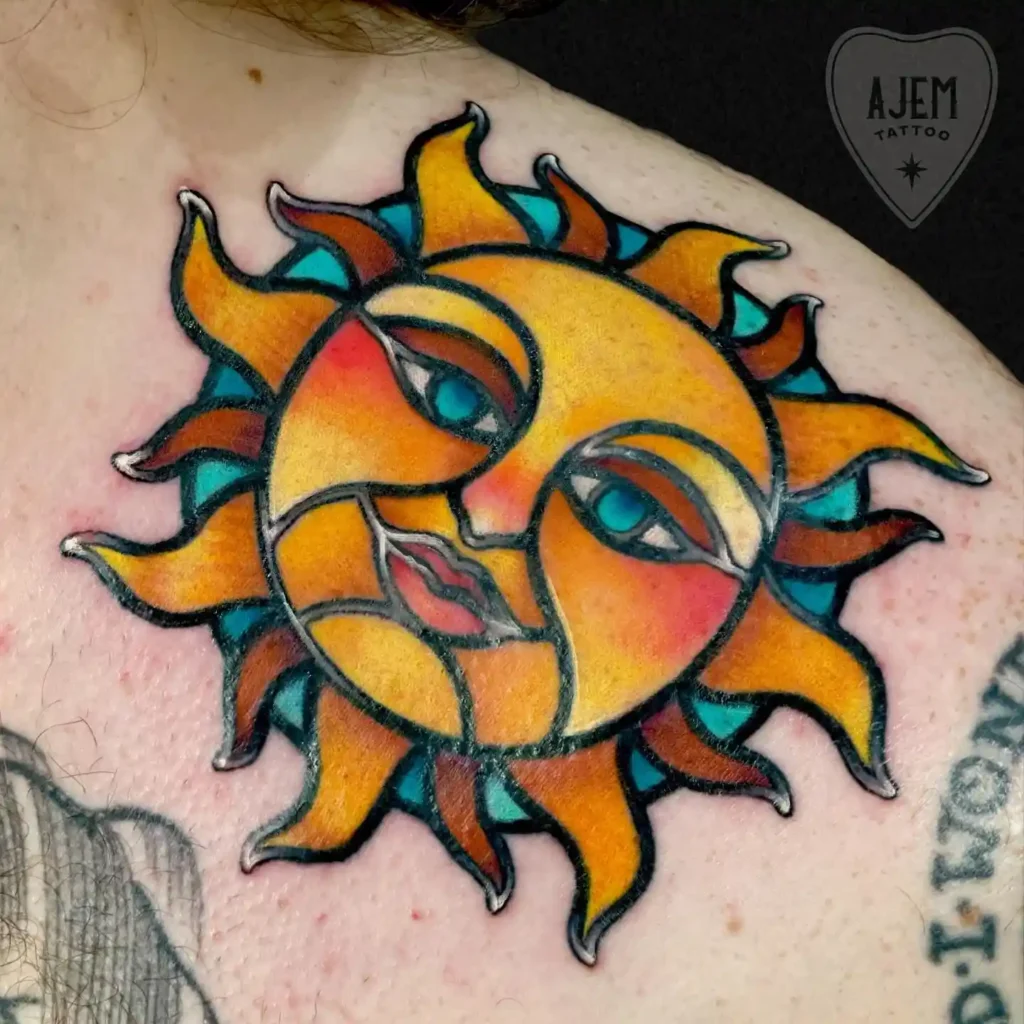 Radiant Sun Face Tattoo