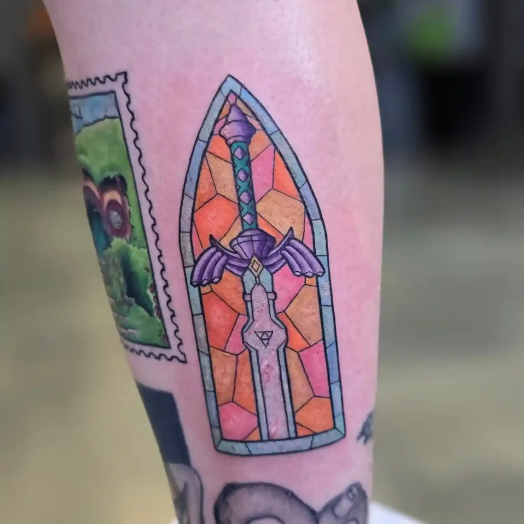 Colorful Zelda-Inspired Stained Glass Tattoo