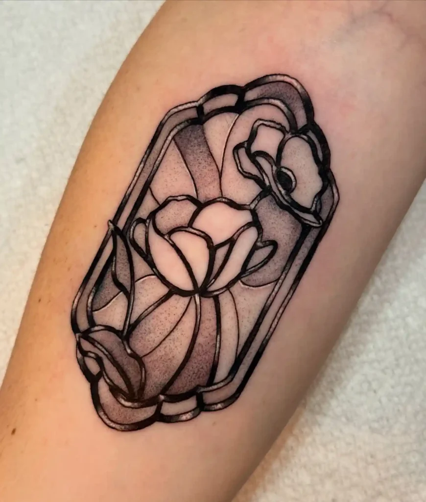 Monochrome Tulip Stained Glass Tattoo