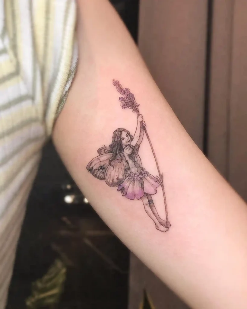 Lavender Fairy Tattoo with Subtle Color