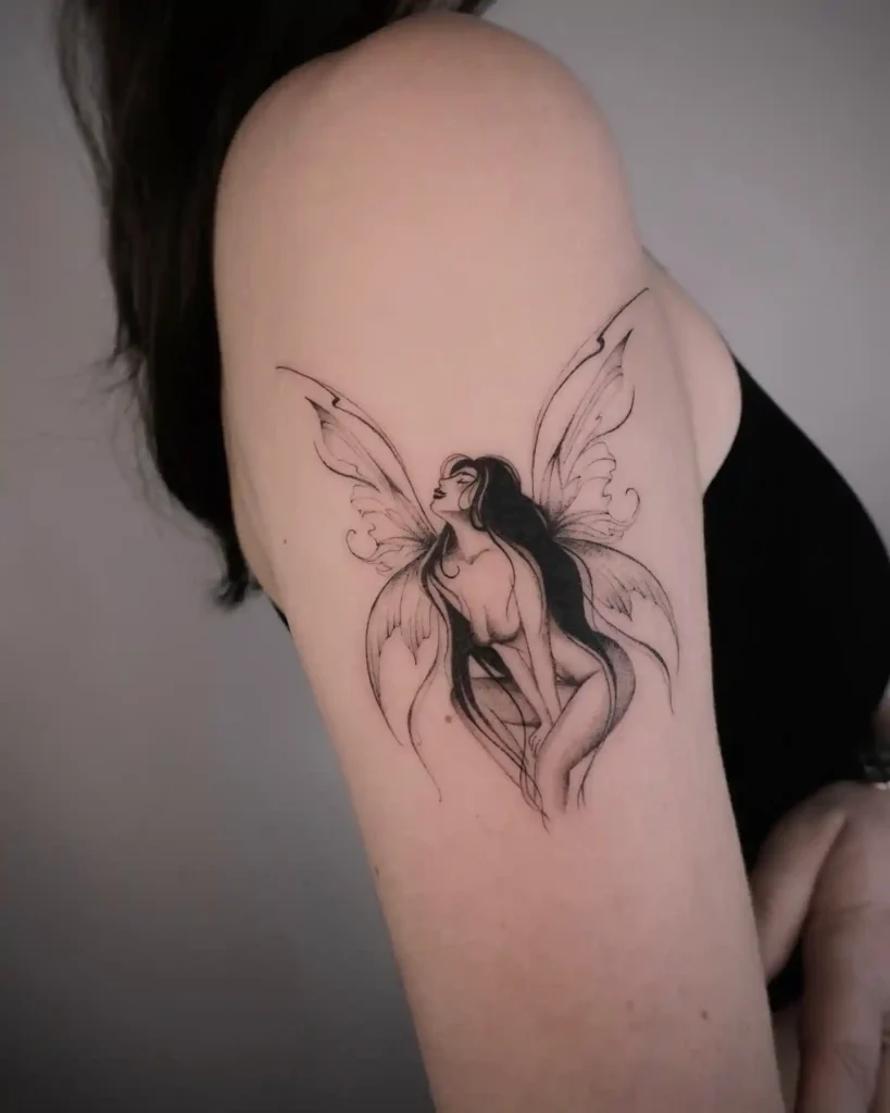 Seductive Dark-Winged Fairy Tattoo