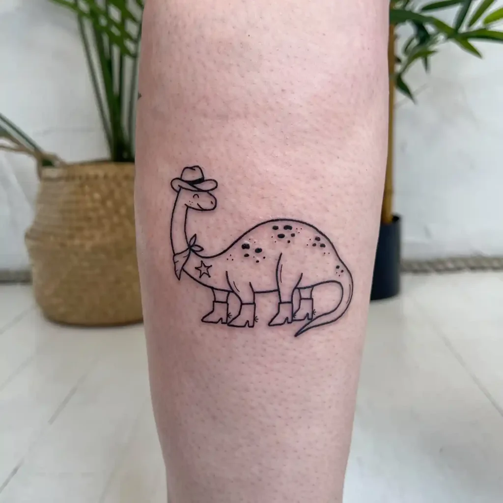 Cowboy Dinosaur Outline Tattoo