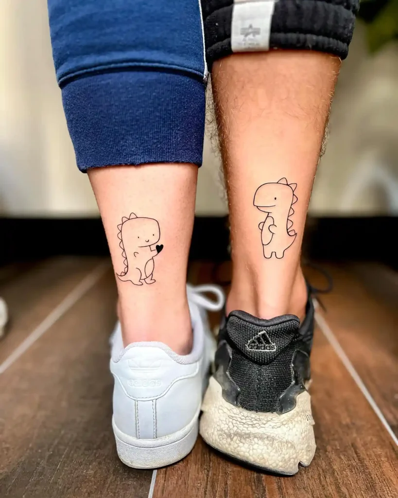 Matching Cute Dinosaur Tattoos on Legs