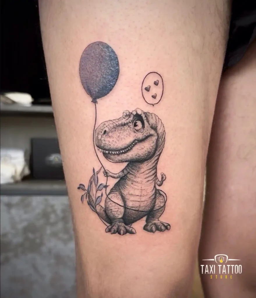 Happy Baby T-Rex with Balloon Tattoo