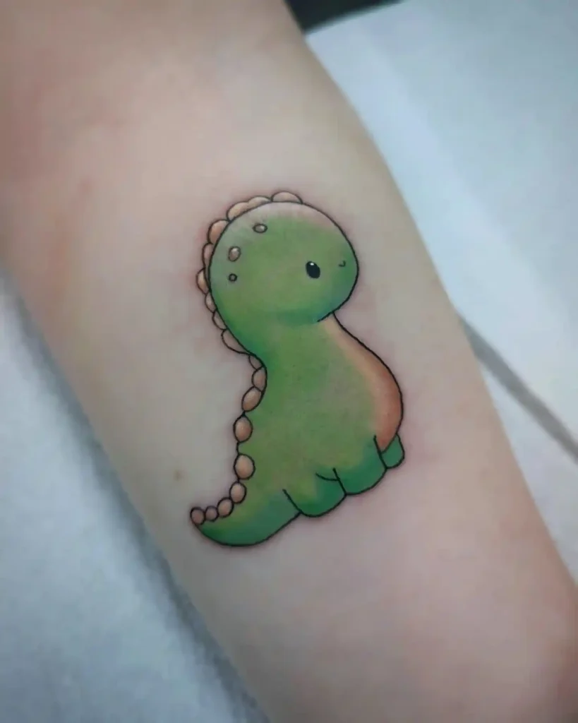 Cute Green Dino Tattoo