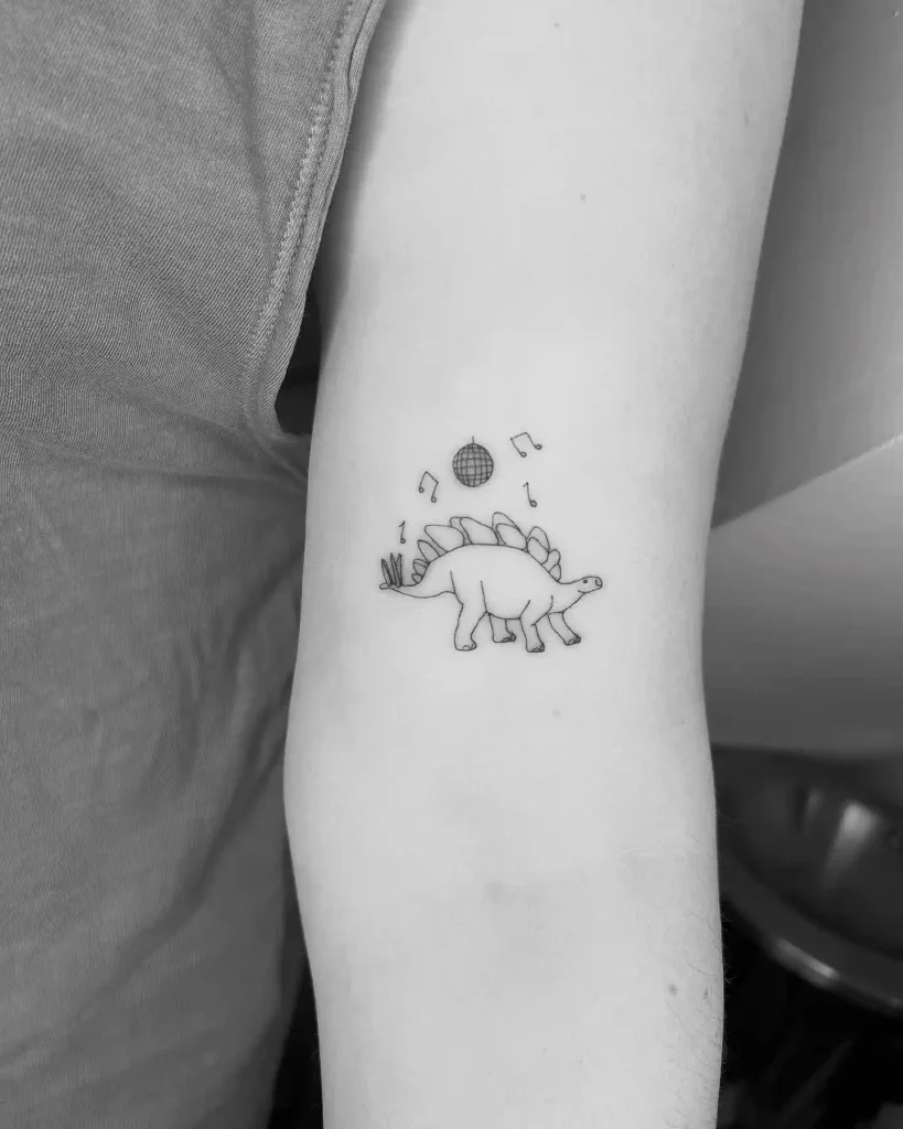 Disco Stegosaurus Line Art Tattoo