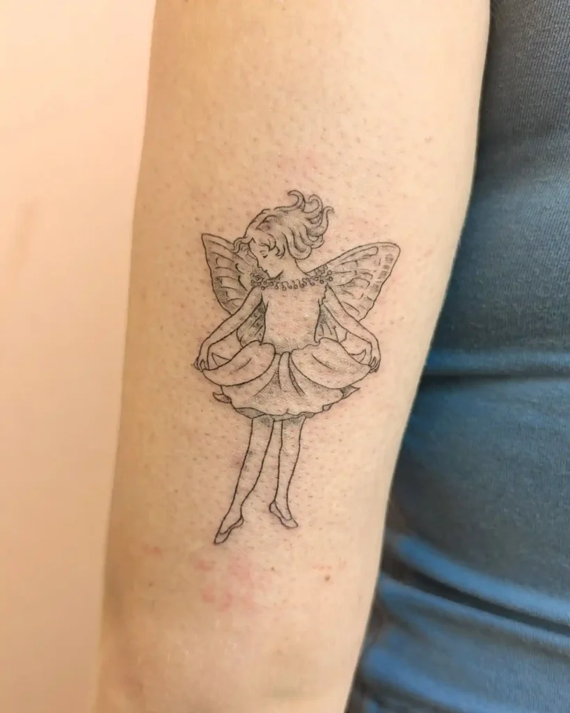 Childlike Fairy in a Flowing Dress Tattoo