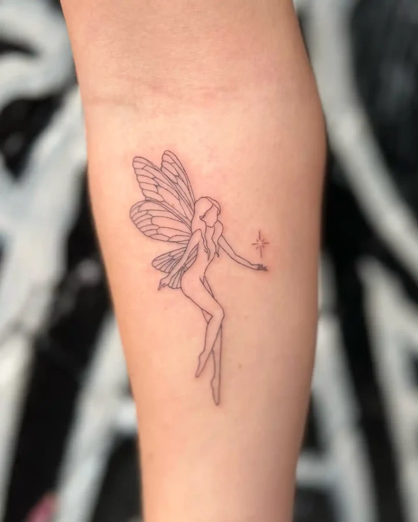 Minimalist Outline Fairy Tattoo with Magic Sparkle