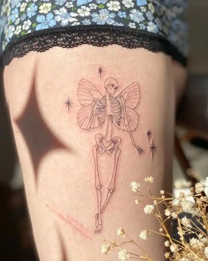 Skeleton Fairy Tattoo with Ethereal Stars