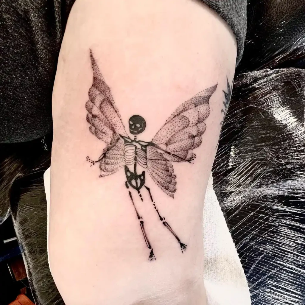 Skeleton Fairy with Stippled Wings Tattoo