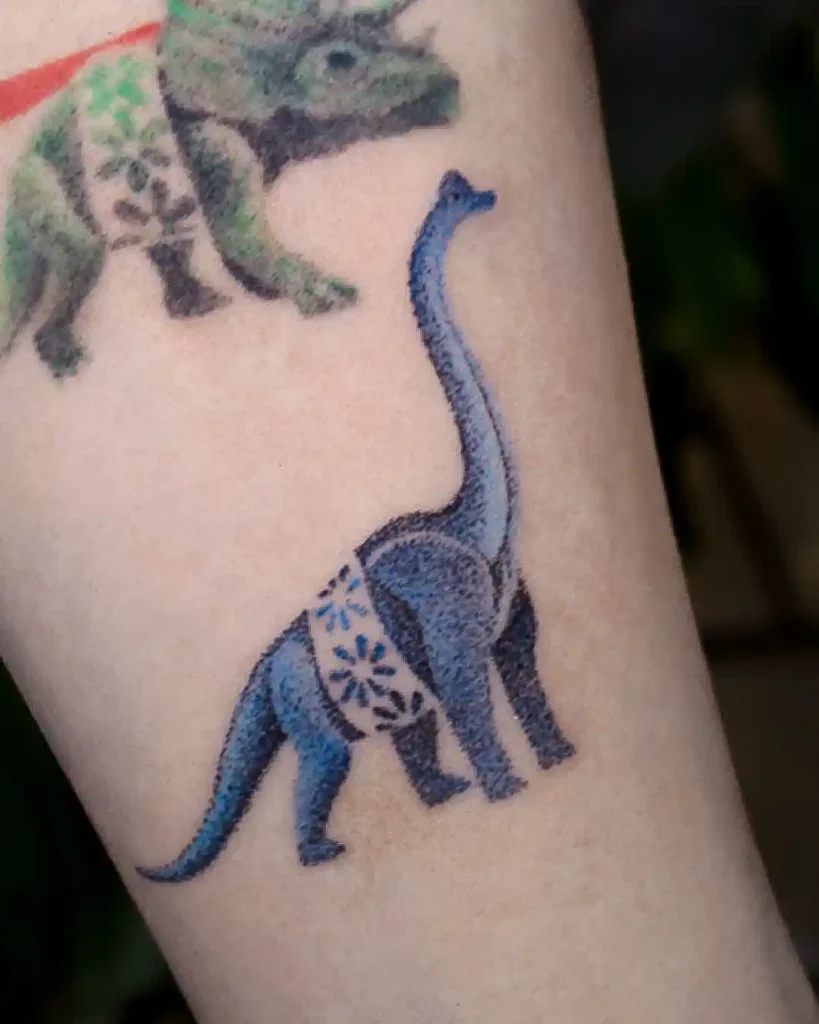 Cozy Blue Brachiosaurus with Sweater Tattoo