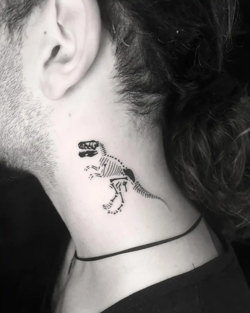 T-Rex Fossil Tattoo Behind the Ear
