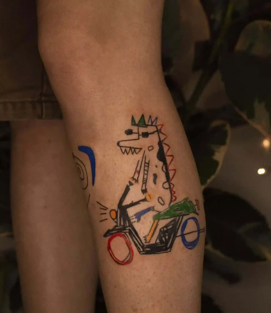 Abstract Dinosaur on a Scooter Tattoo