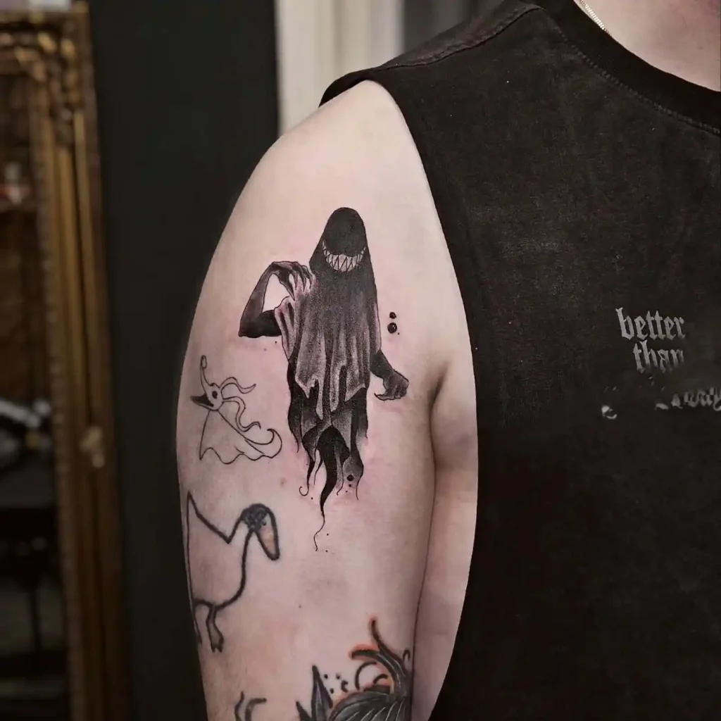 Witchy Ghost Halloween Tattoo