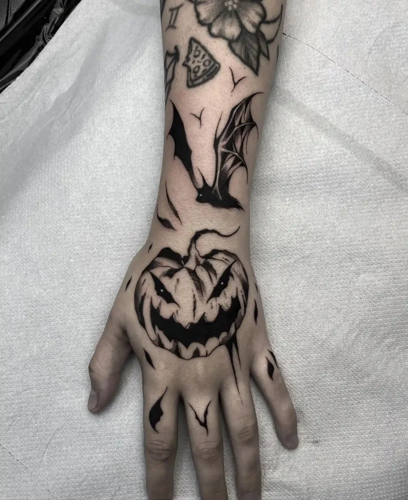 Ferocious Jack-O'-Lantern & Bats Tattoo for Halloween