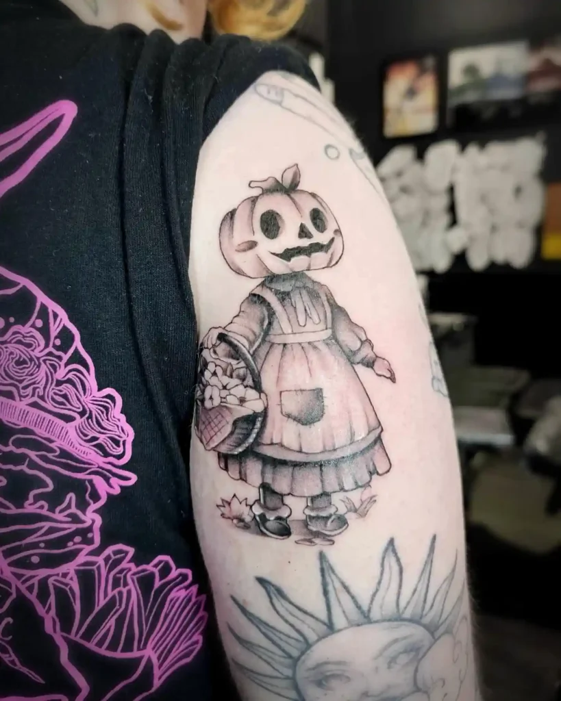 Scary Pumpkin Doll Halloween Tattoo