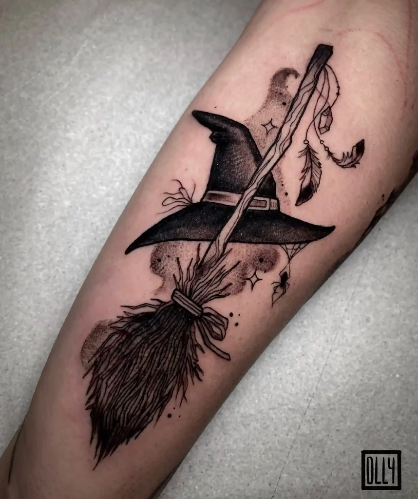 Broomsticks Tattoo with Witch Hat