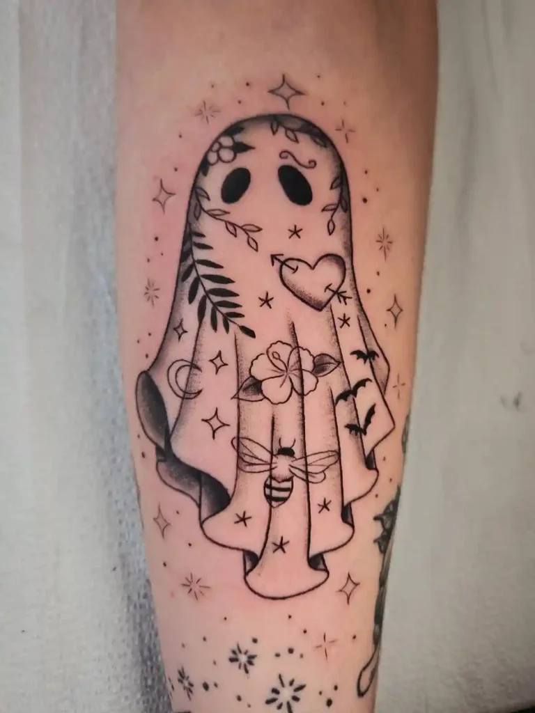 Botanical Ghost Halloween Tattoo