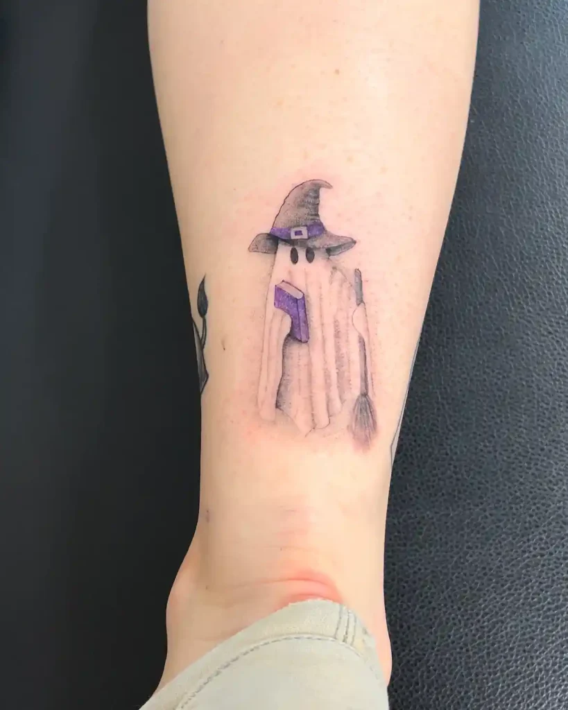 Tiny Cute Witchy Ghost Tattoo
