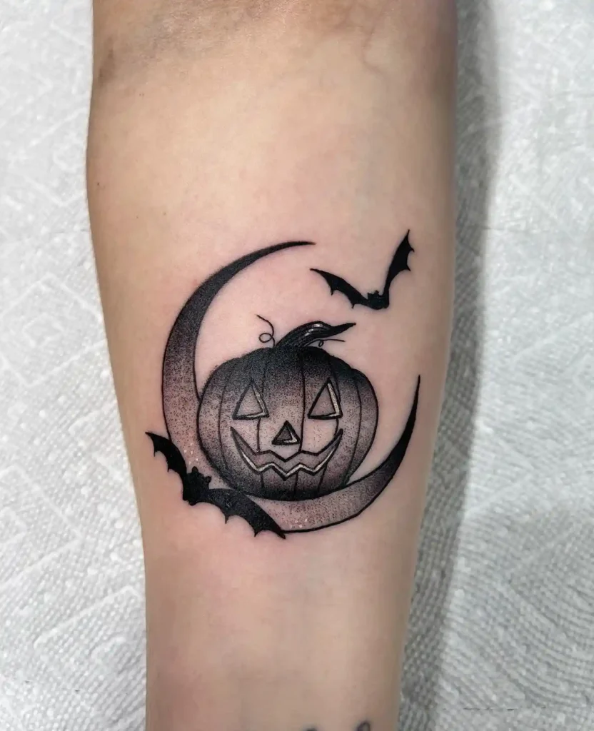 Spooky Pumpkin and Moon Tattoo