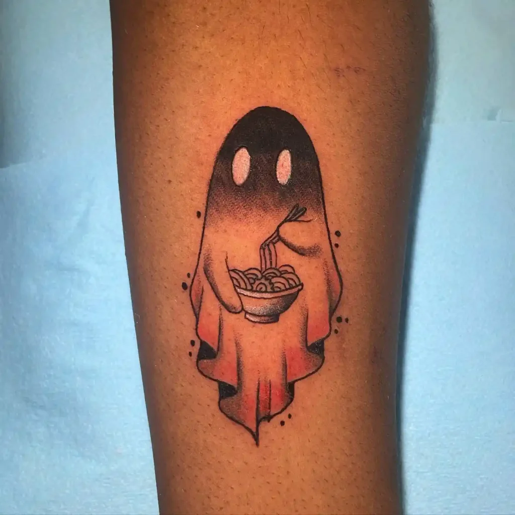 Ghost Eating Ramen Halloween Tattoo