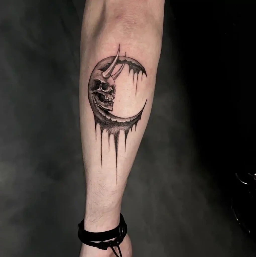 Demon Skull and Melting Moon Tattoo