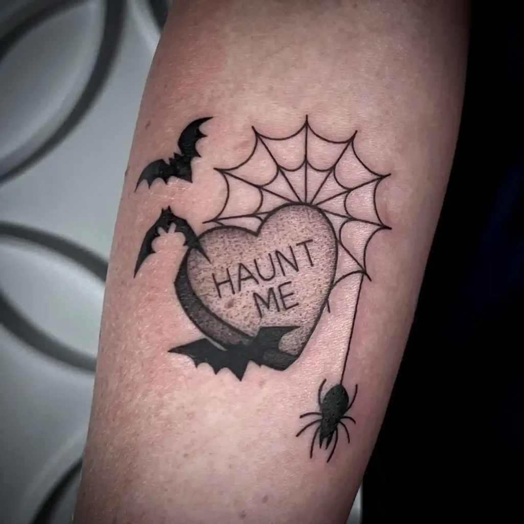 Spooky "Haunt Me" Heart Tattoo