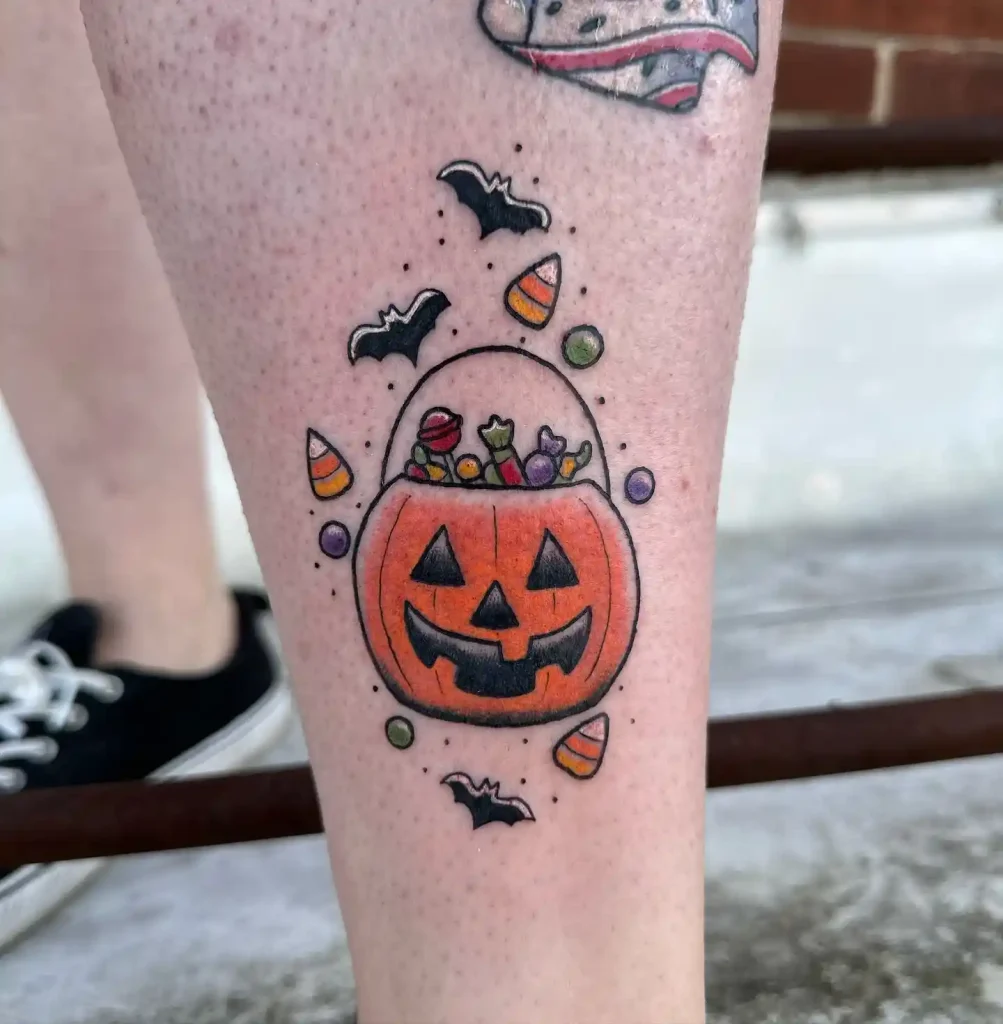 Playful Candy Basket Pumpkin Tattoo