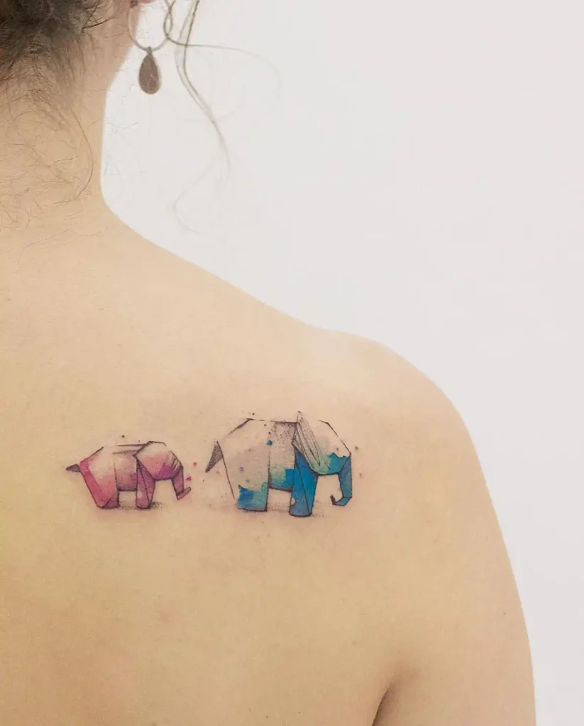 Watercolor Origami Elephants on Shoulder Blade