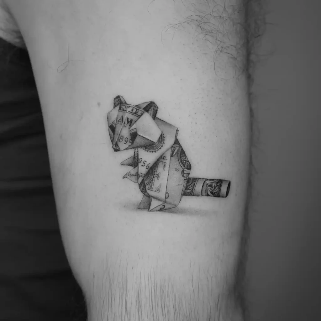 Money Origami Raccoon on Upper Arm