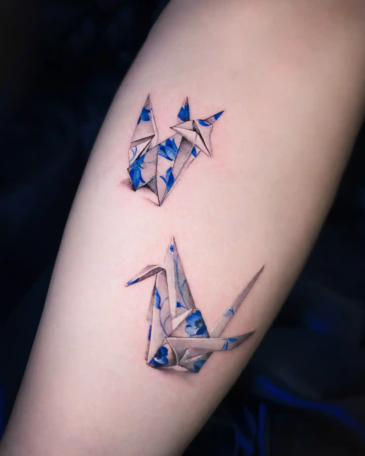 3D Paper Cranes on Inner Forearm
